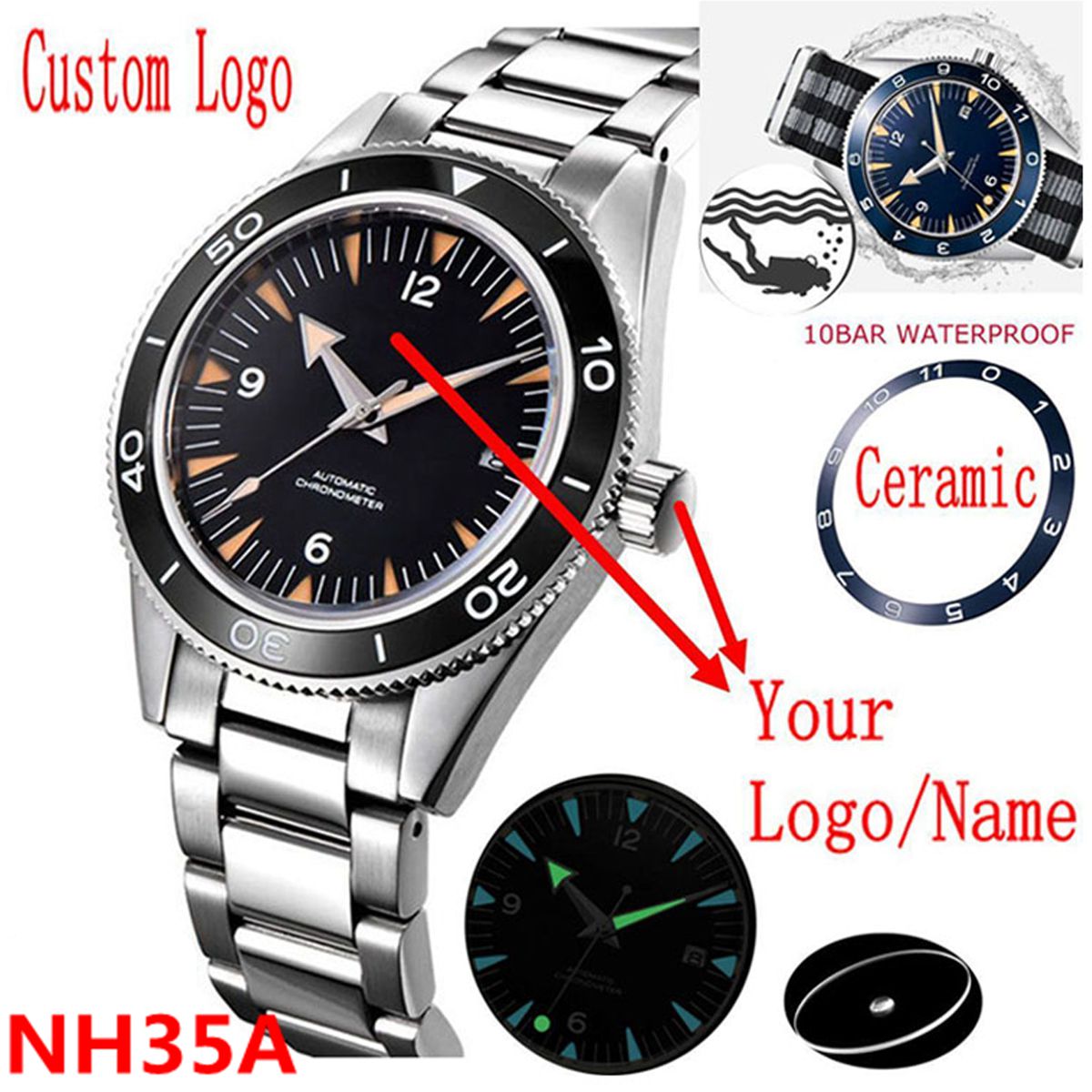 Luxury Ceramic Watch - Custom Logo NH35 Movement Watch 10bars