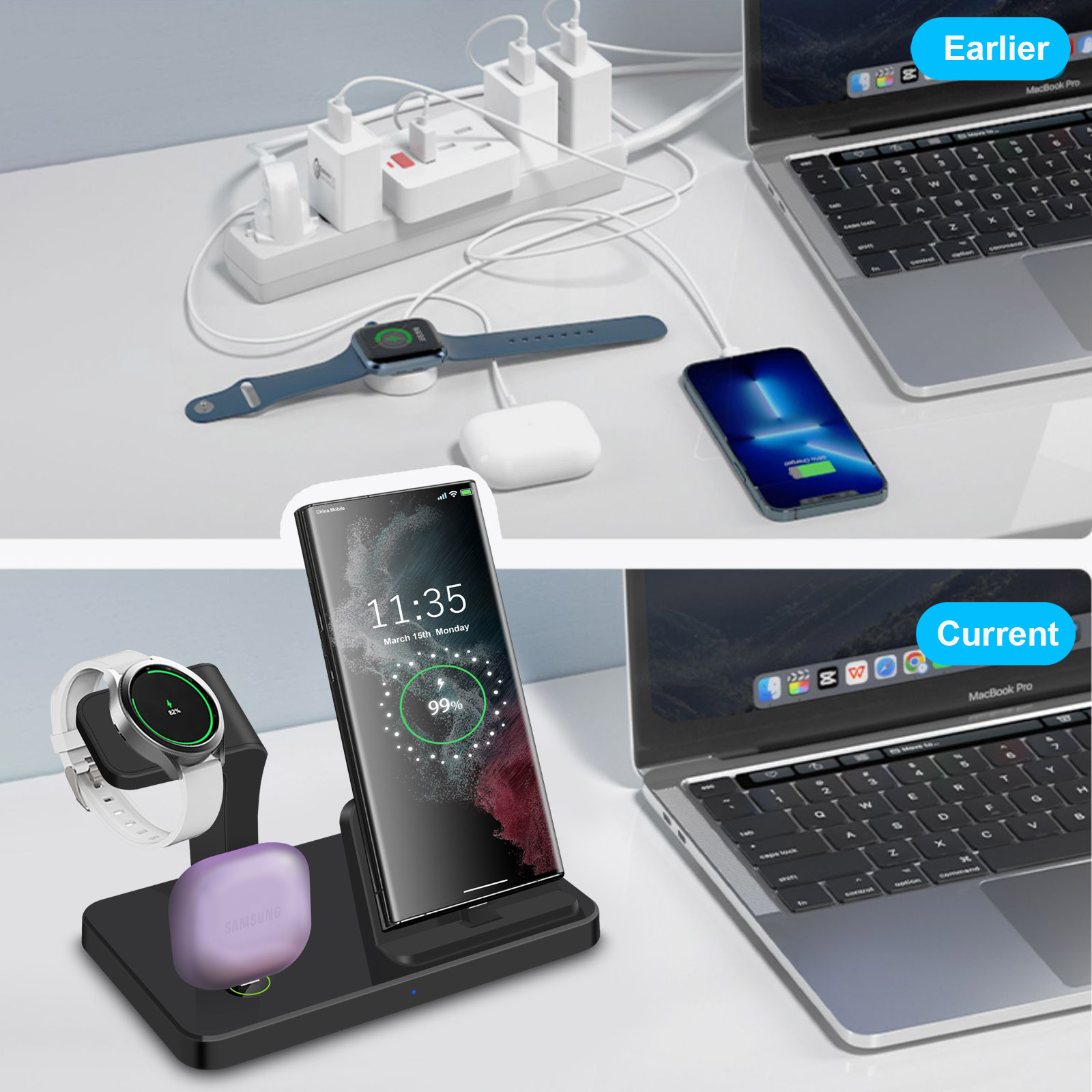 3 in 1 Wireless Charger Dual T - Watches Smartwatch Samsung 评论和价格