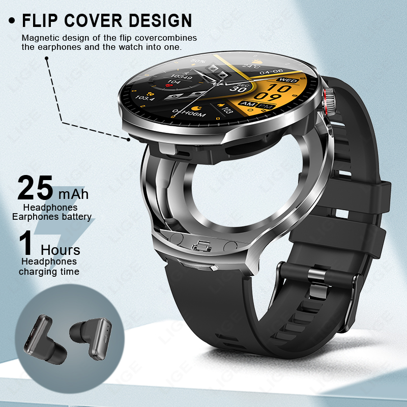 LIGE New TWS 2 in 1 Headset Sm - Smartwatch Noise Watches For Men 评论和价格