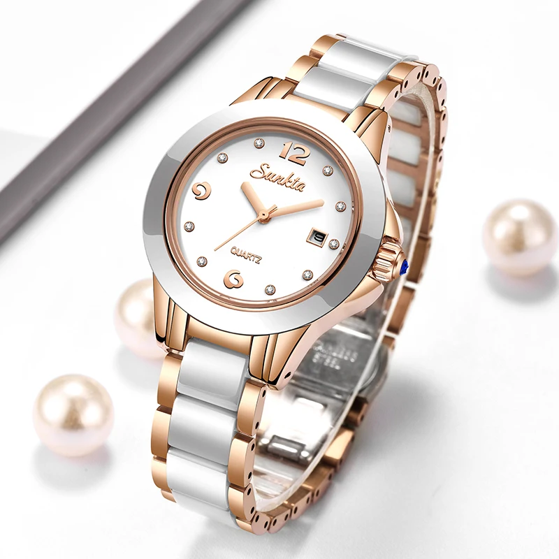 Sunkta Fashion Casual Quartz W - Luxury Ceramic Watch 评论和价格