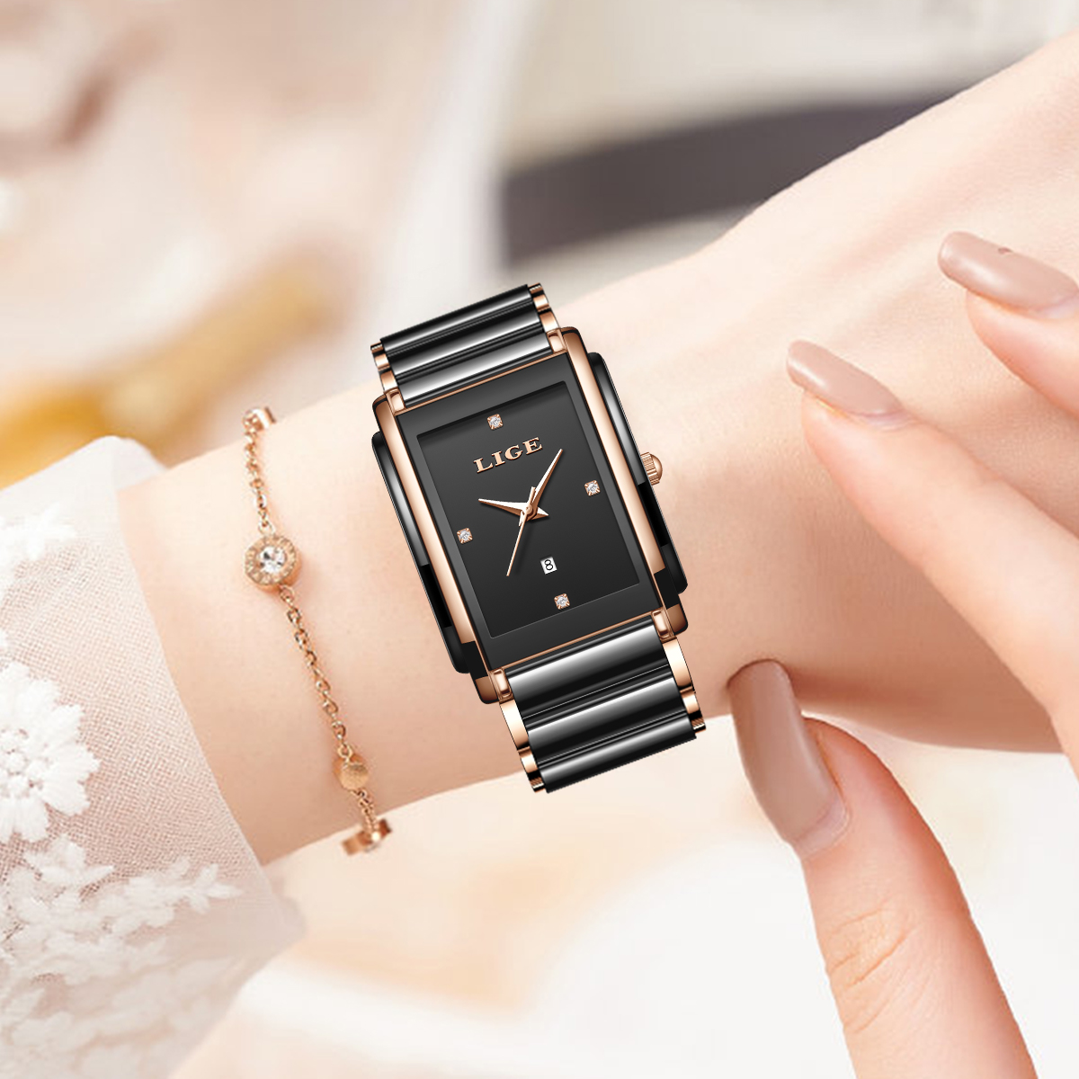 LIGE Fashion Elegant Watch for - Luxury Ceramic Watch 评论和价格